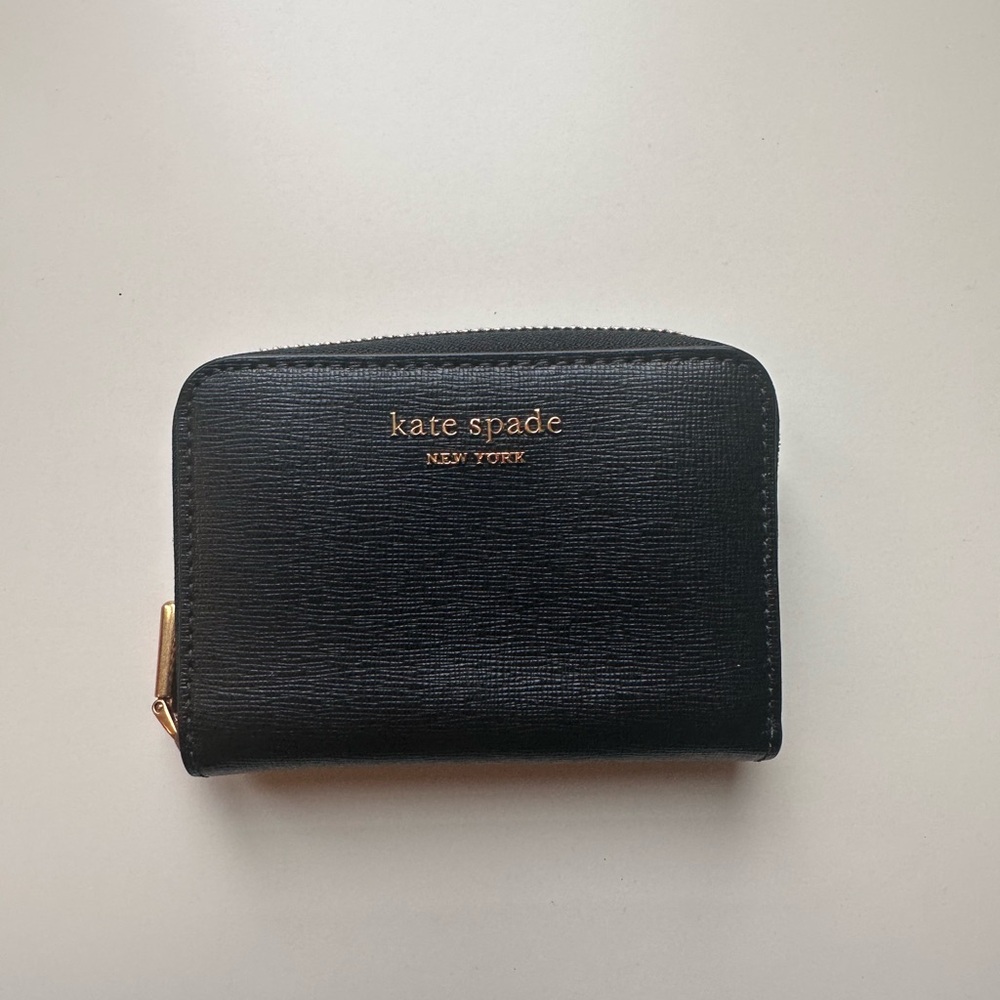 Kate Spade Black Zip Wallet card holder with Gold Details